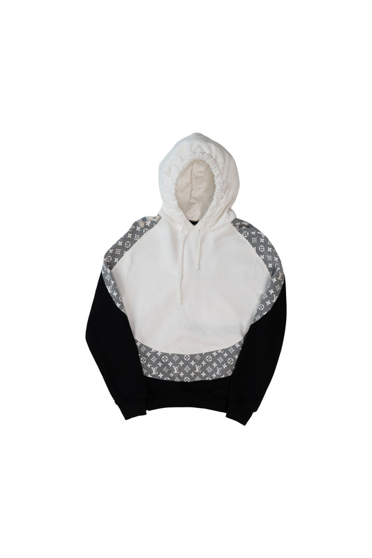 Black Grey & White Monogram Circle Cut Hoodie