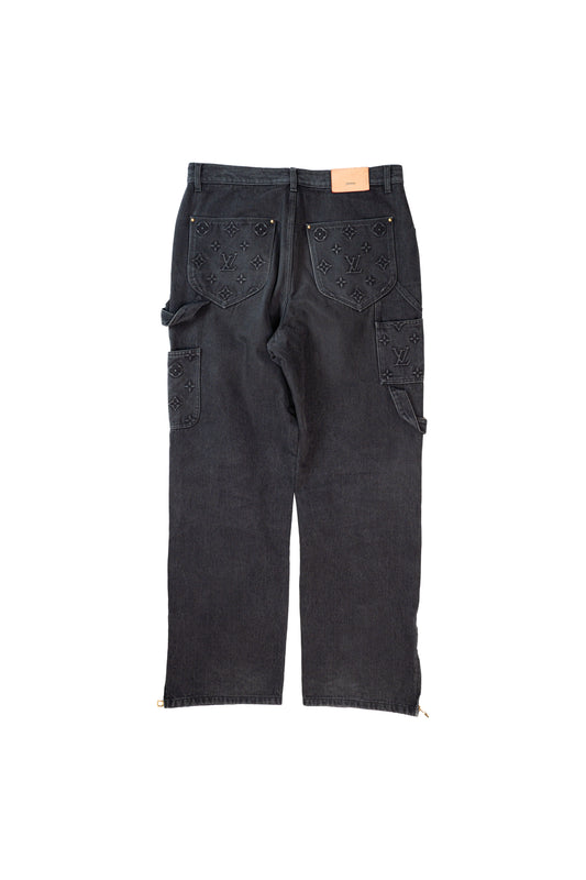 Grey Monogram Double Knee Jeans