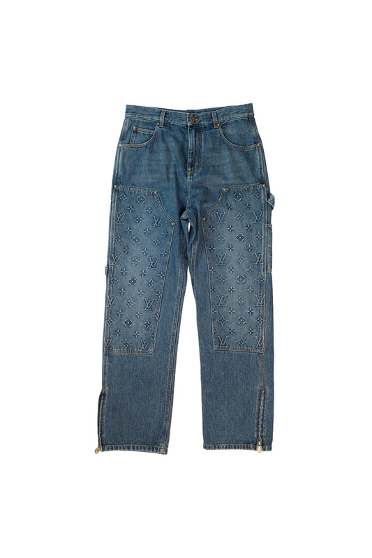 Blue Monogram Double Knee Jeans