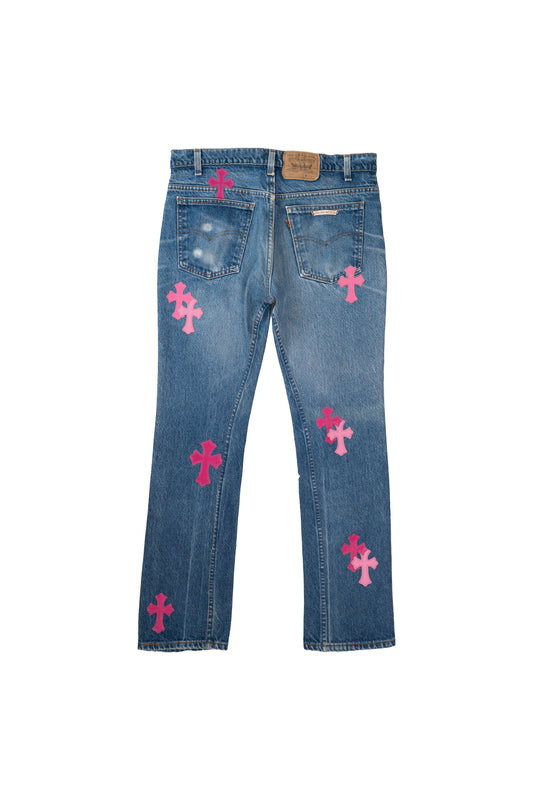 517 Levi's Pink Cross Patch Jeans