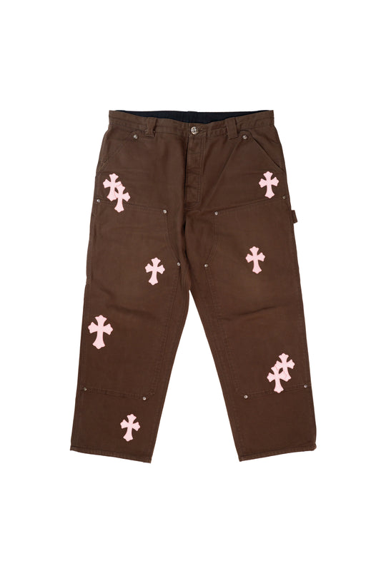 Pink Cross Patch Brown Double Knee Carpenter Pants