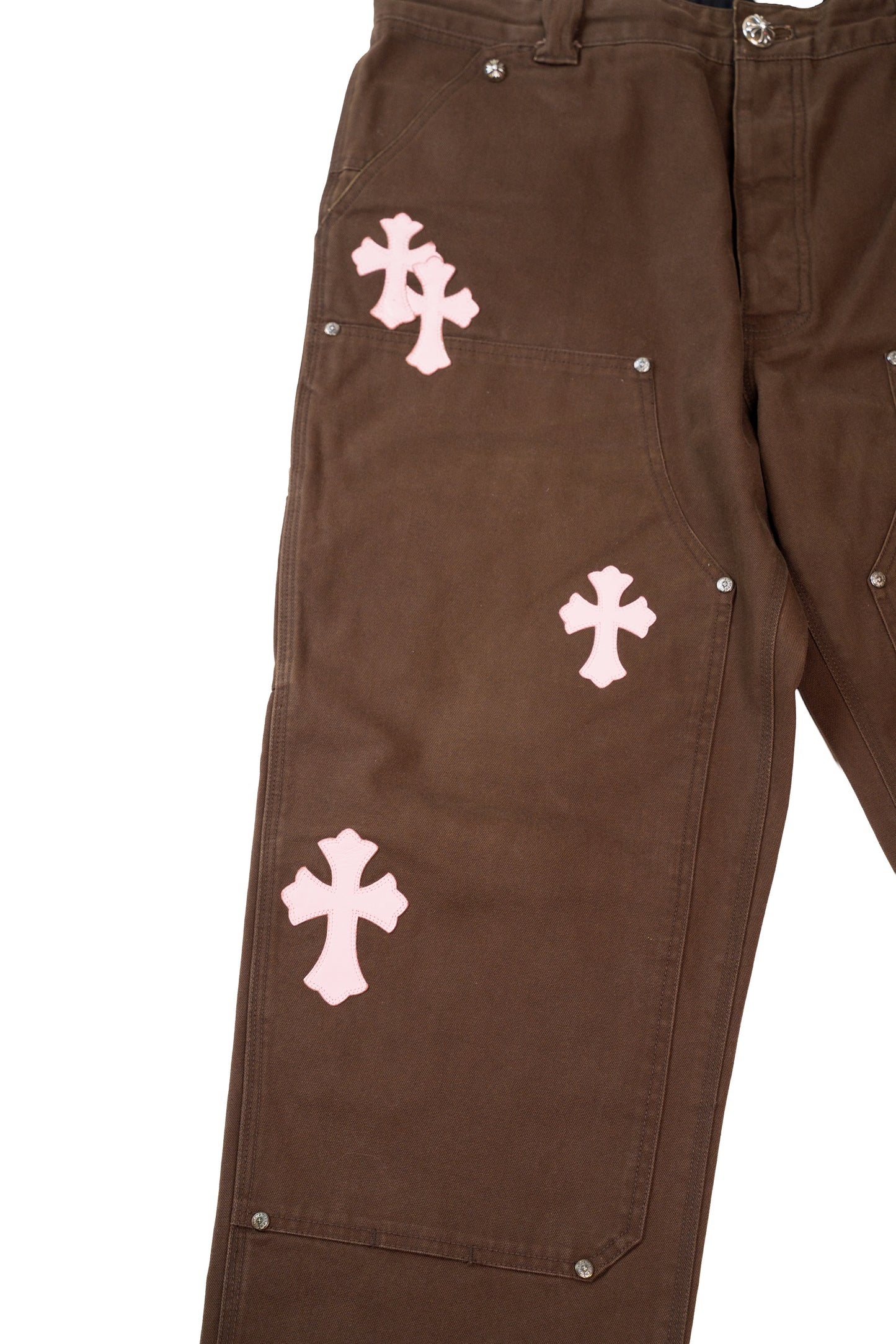 Pink Cross Patch Brown Double Knee Carpenter Pants