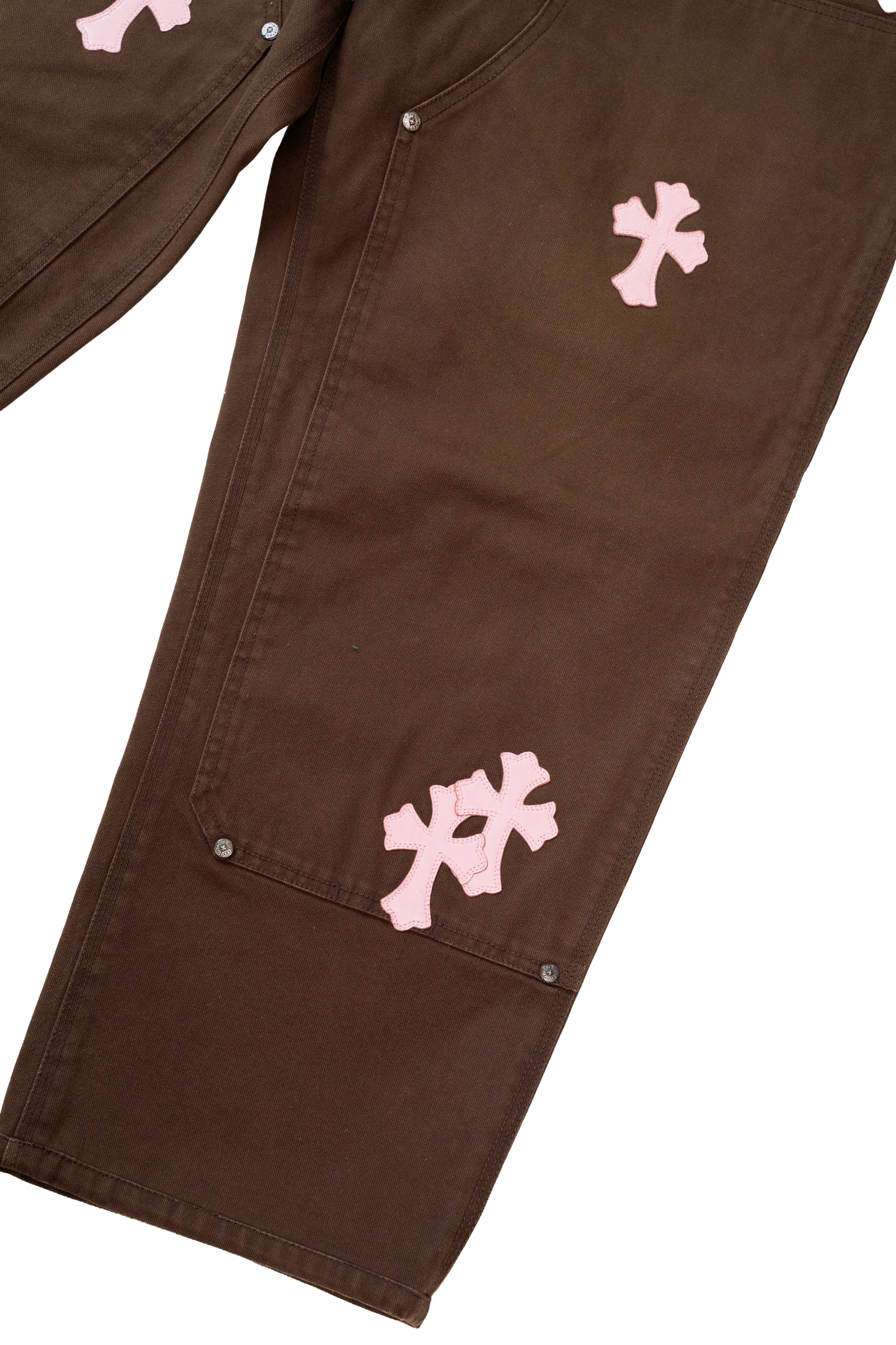 Pink Cross Patch Brown Double Knee Carpenter Pants