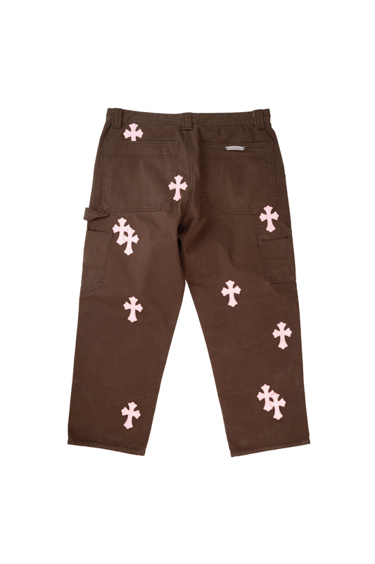 Pink Cross Patch Brown Double Knee Carpenter Pants