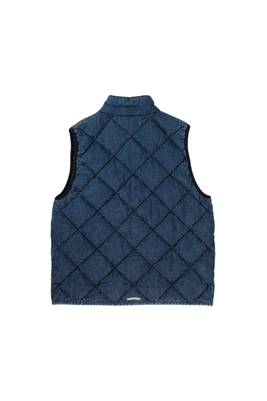 Blue Quilted Denim Vest