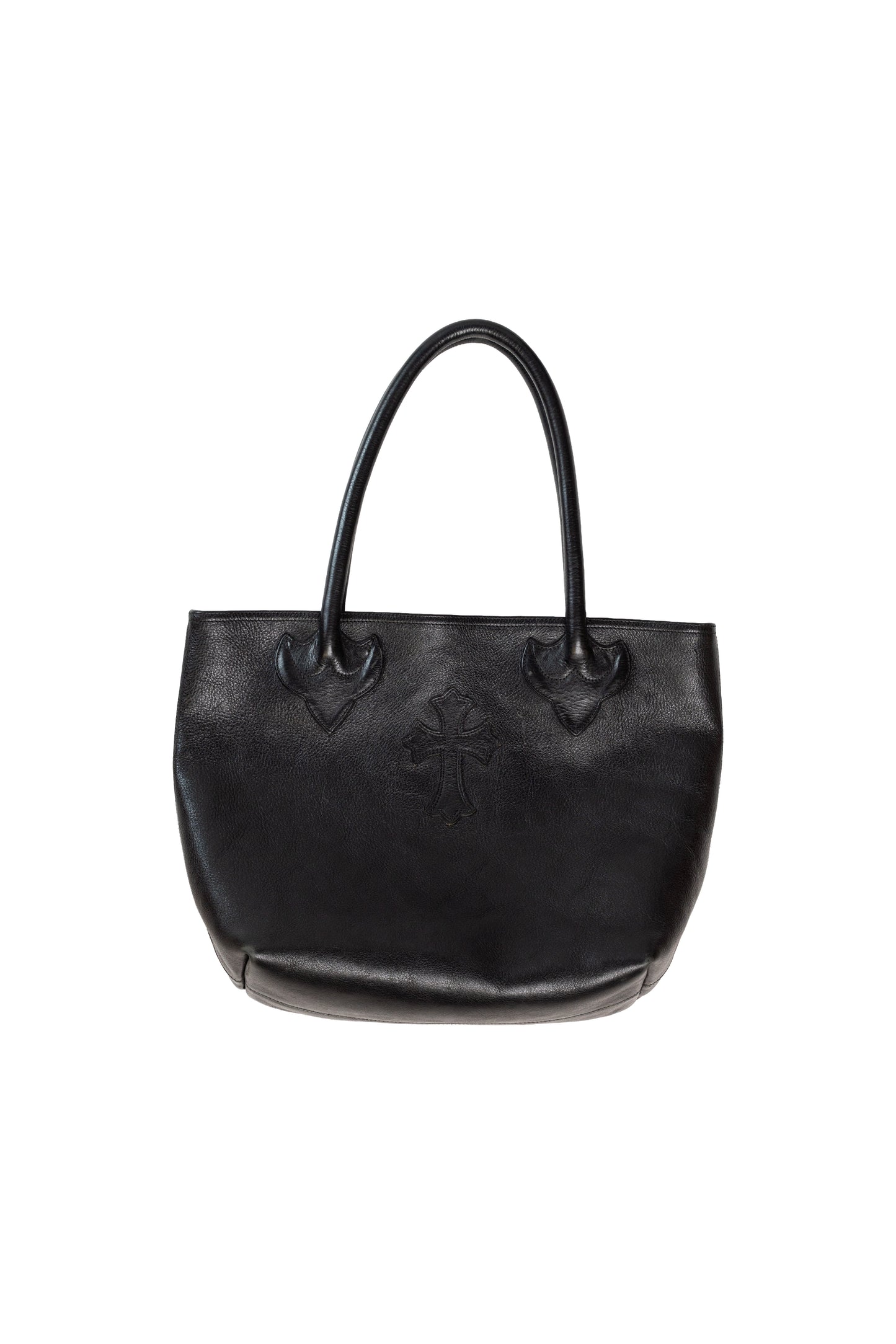 Black Cross Patch Leather Tote Bag