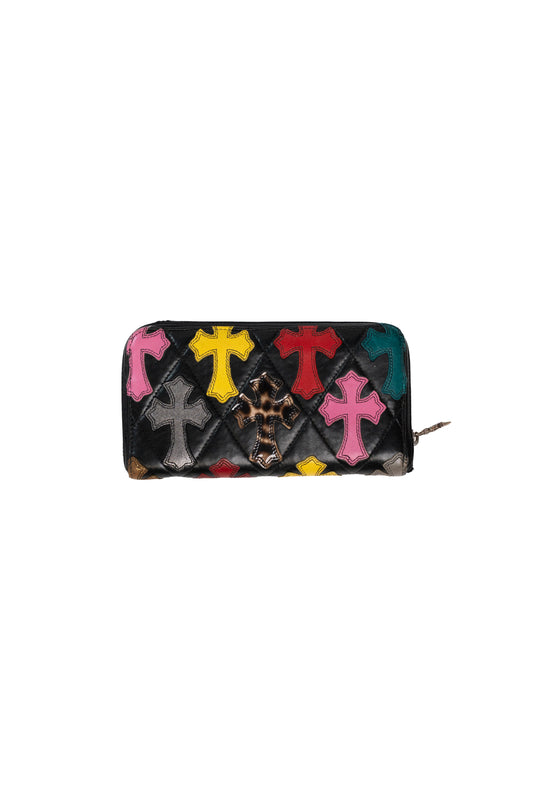 Multicolor Cross Patch Quilted Long Zip Wallet