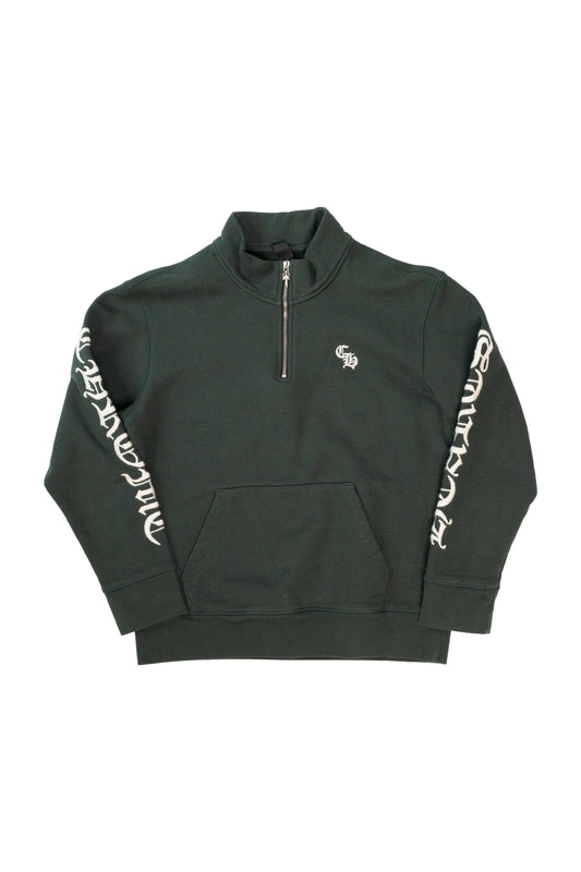 Script Logo Embroidered Half Zip Dark Green Sweatshirt