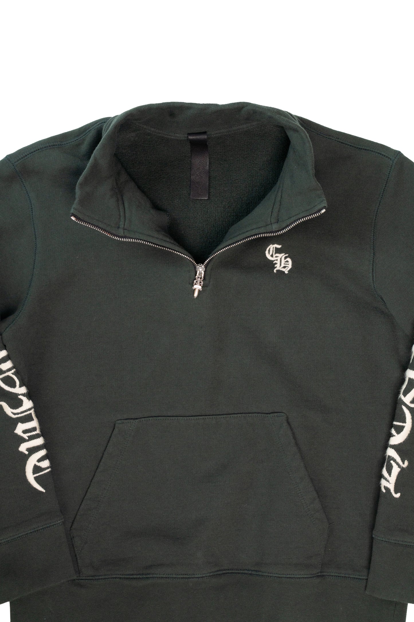 Script Logo Embroidered Half Zip Dark Green Sweatshirt