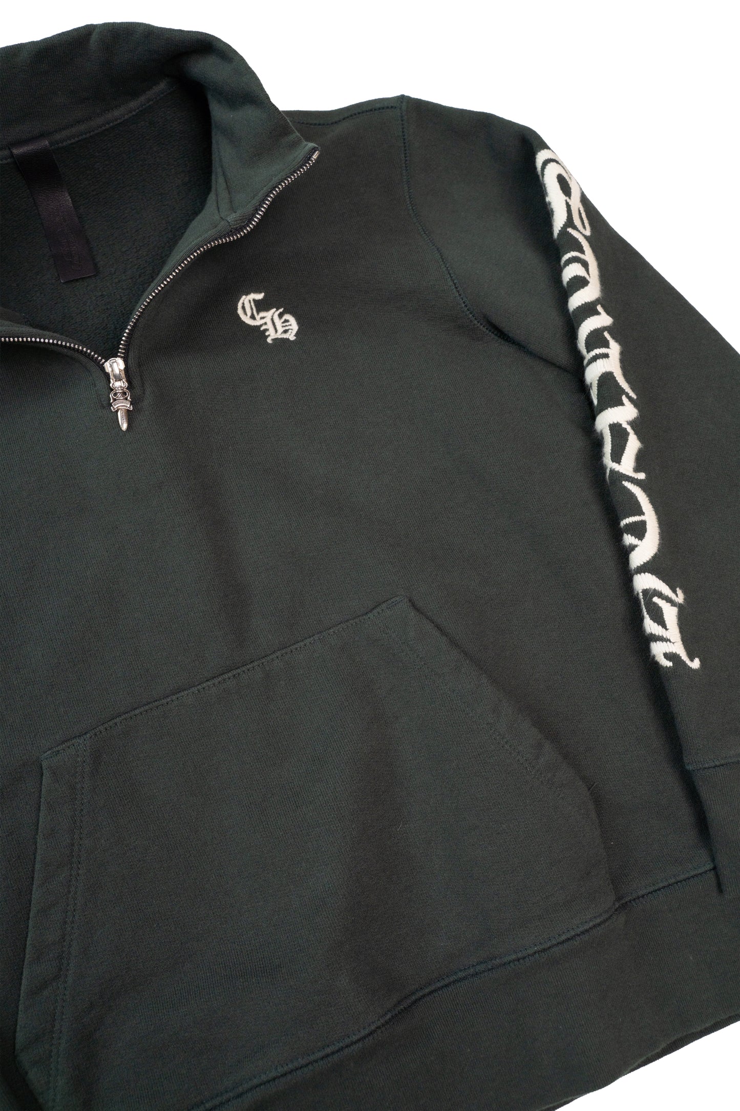 Script Logo Embroidered Half Zip Dark Green Sweatshirt