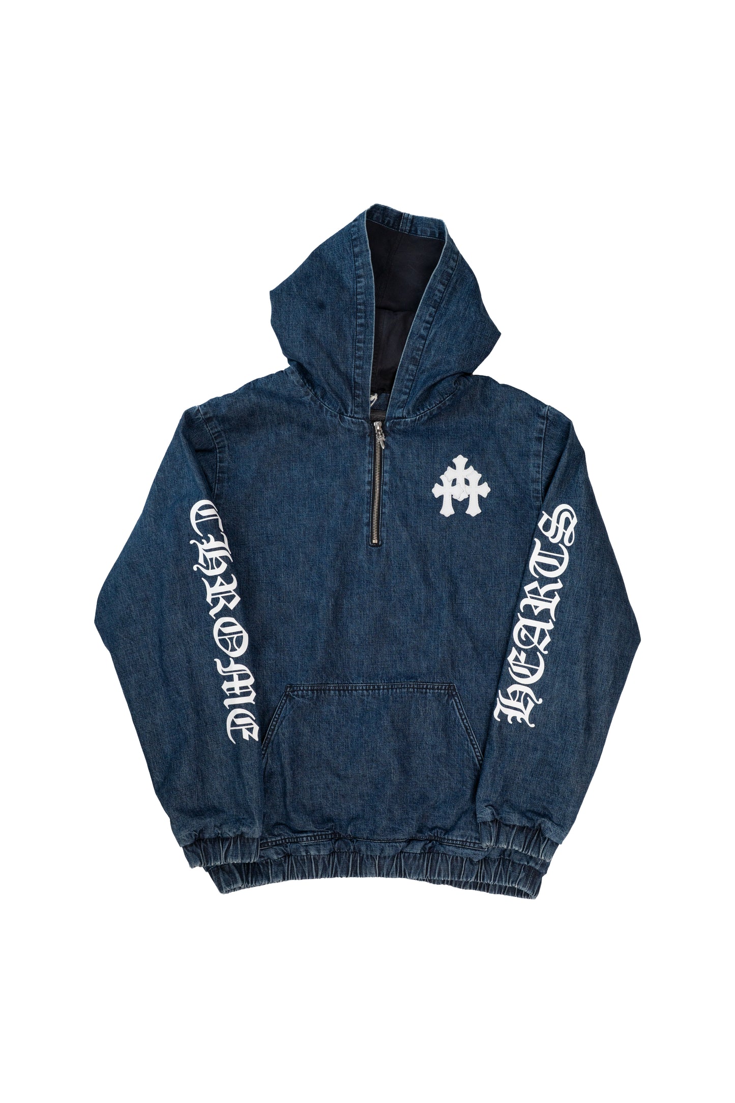 Leather Cemetery Triple Cross Denim Quarter-Zip Jacket