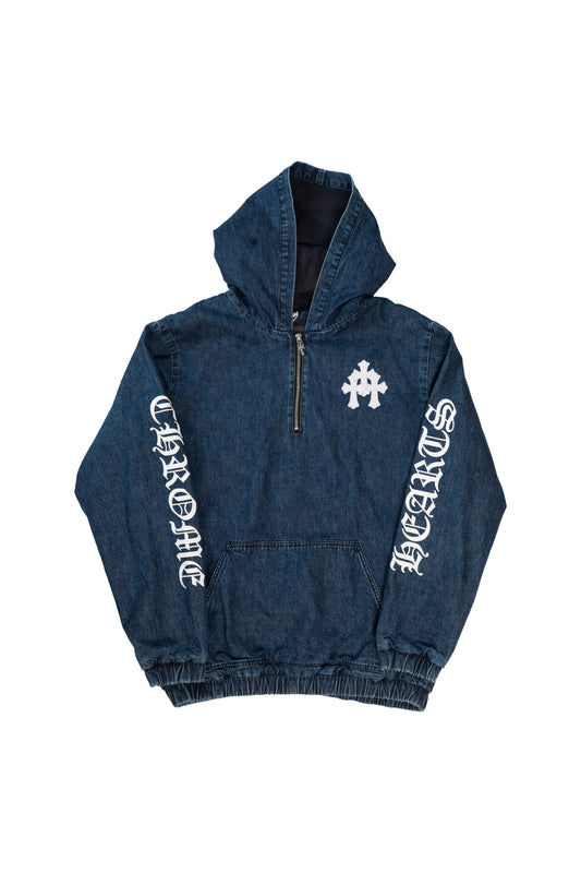 Leather Cemetery Triple Cross Denim Quarter-Zip Jacket