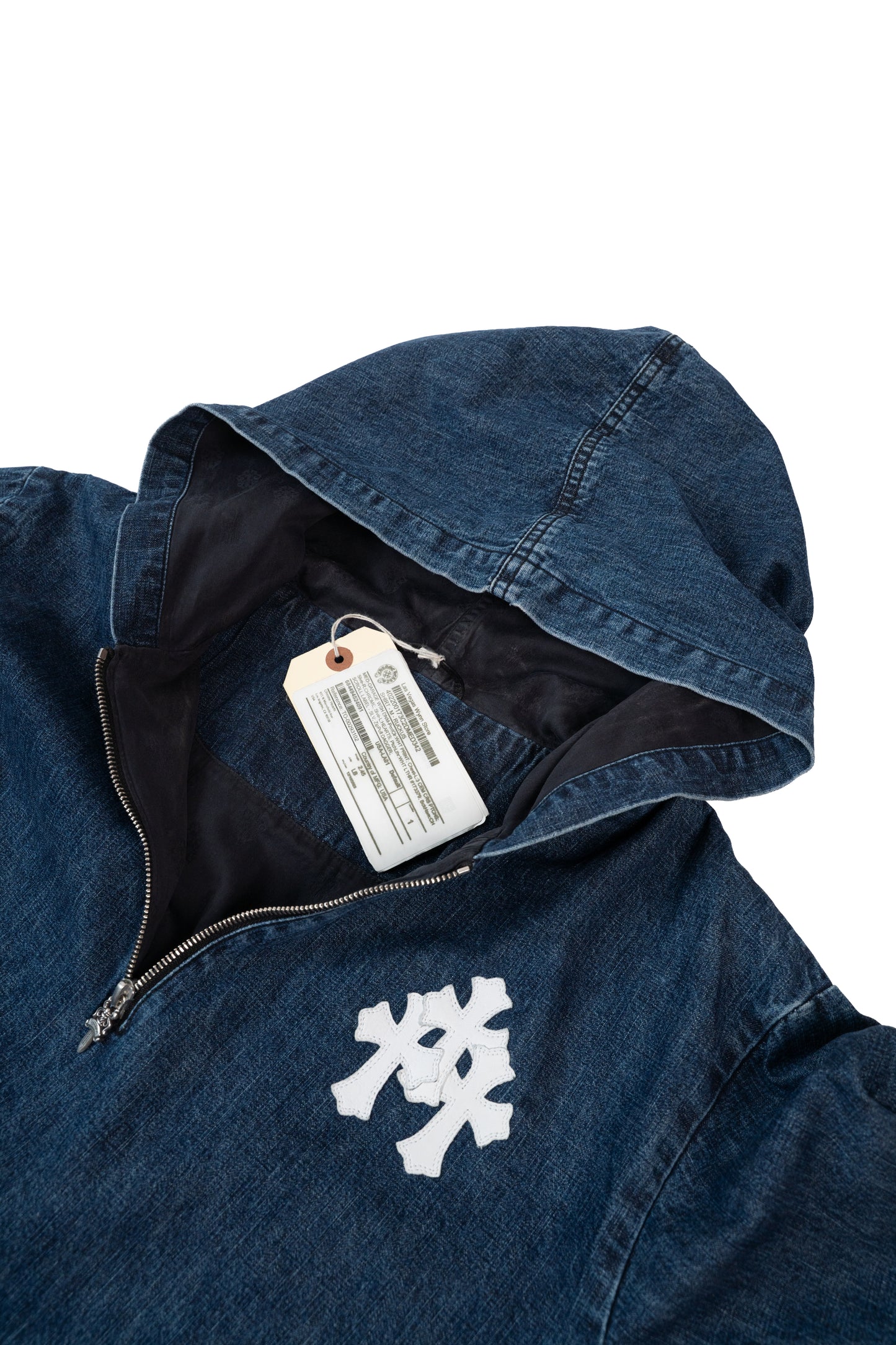 Leather Cemetery Triple Cross Denim Quarter-Zip Jacket