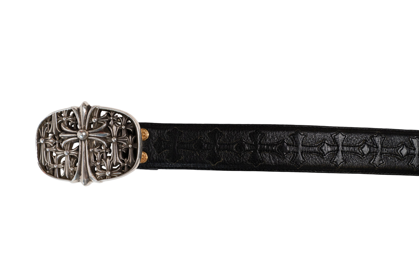 Black Cemetery Cross Patch Leather Strap Bronze Hardware